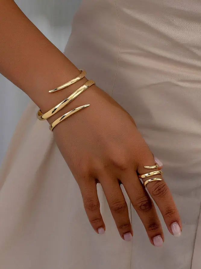 Ensemble Bracelet & Bague Géométriques – Doré Élégant UMII