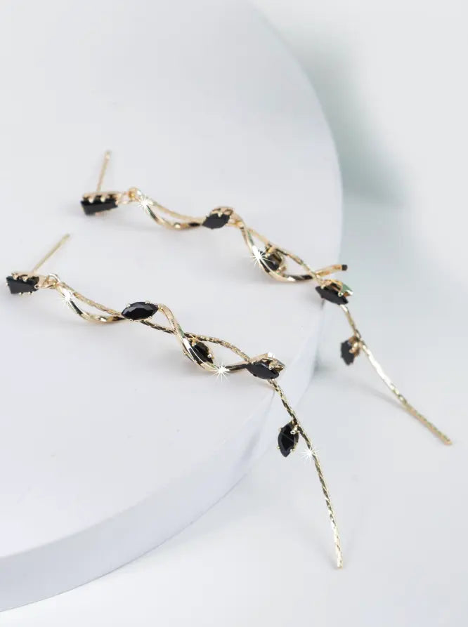 Boucles d’oreilles Pendentif Long – Élégance Feuille & Cristaux UMII