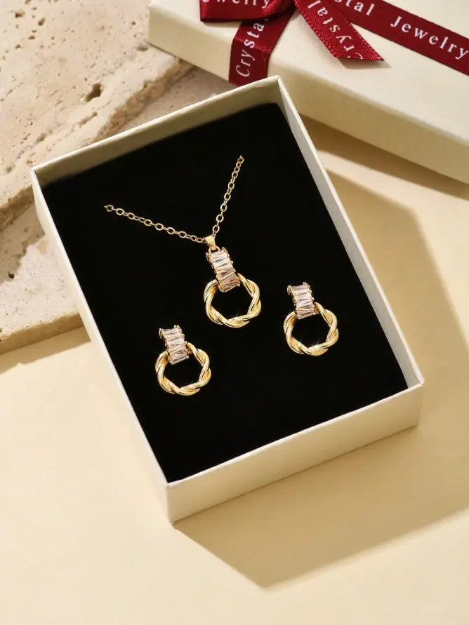 Set Collier & Boucles d’Oreilles – Cercle Élégant Strass UMII