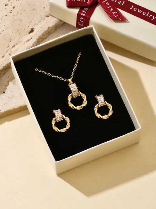 Set Collier & Boucles d’Oreilles – Cercle Élégant Strass UMII