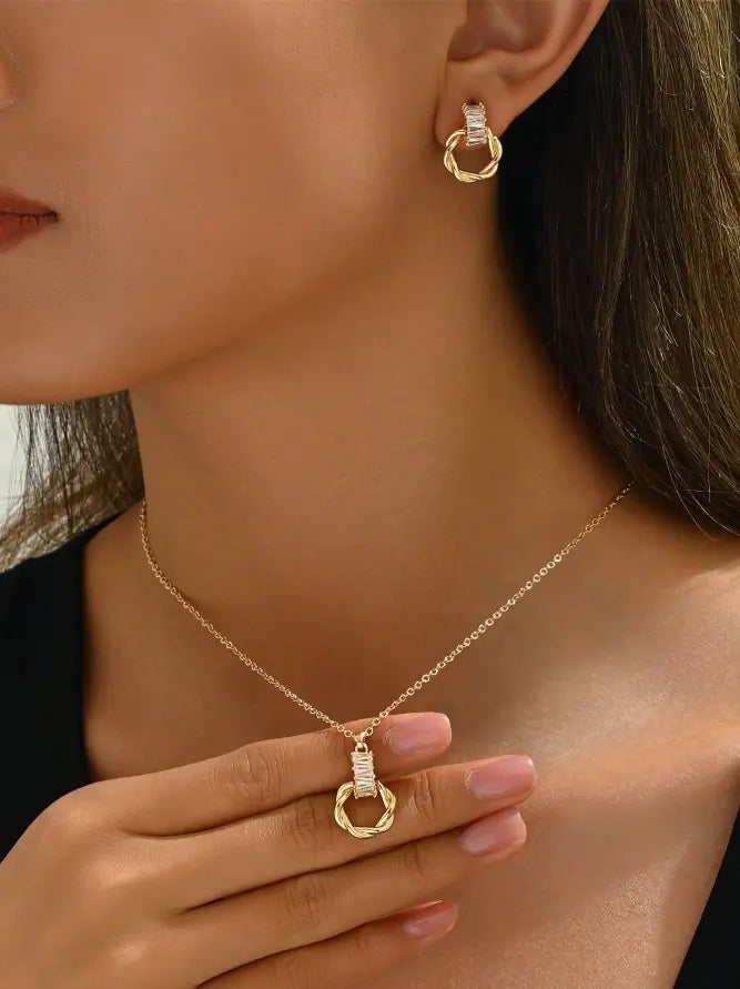 Set Collier & Boucles d’Oreilles – Cercle Élégant Strass UMII