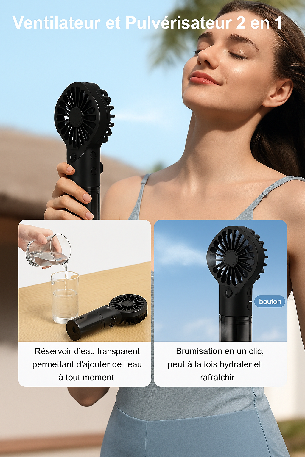 Ventilateur Humidificateur Portable Noir – USB Rechargeable