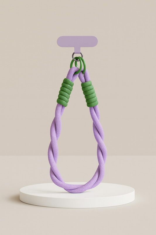 Cordon Décoratif Marguerite – Dragonne de Poignet Tressée pour Téléphone  (violet et vert)