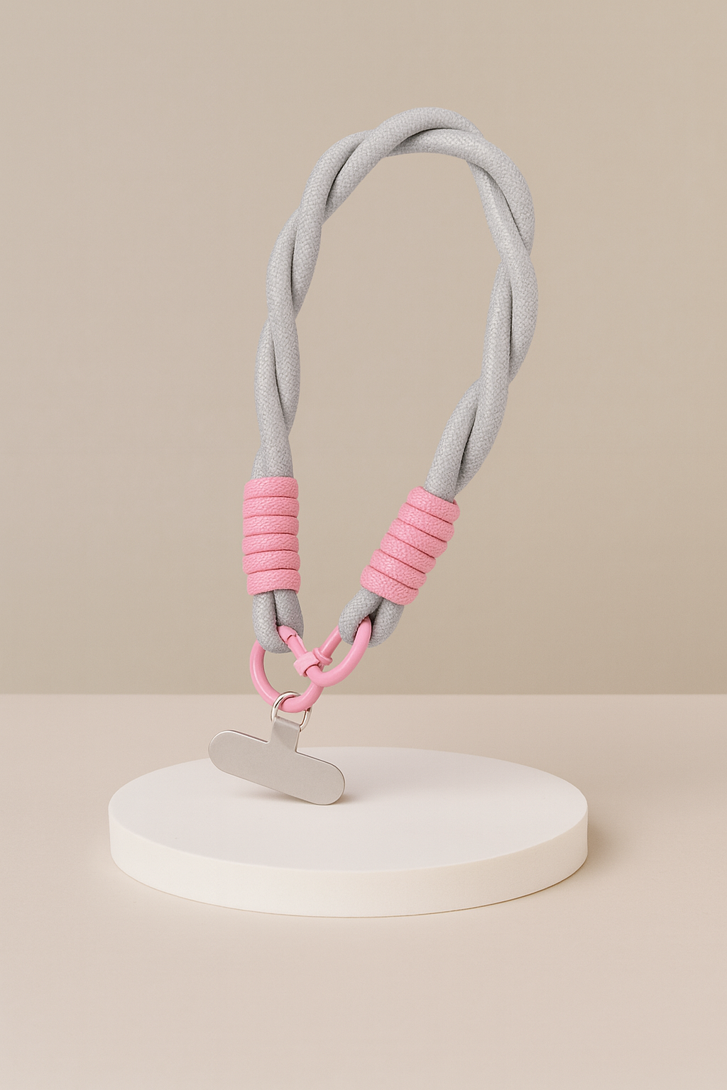 Cordon Décoratif Marguerite – Dragonne de Poignet Tressée pour Téléphone  – Gris et Rose