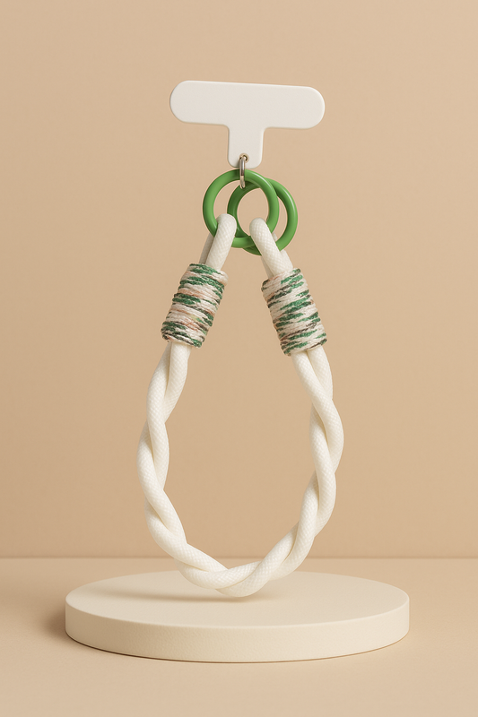 Cordon Décoratif Marguerite – Dragonne de Poignet Tressée pour Téléphone – Blanc et Vert