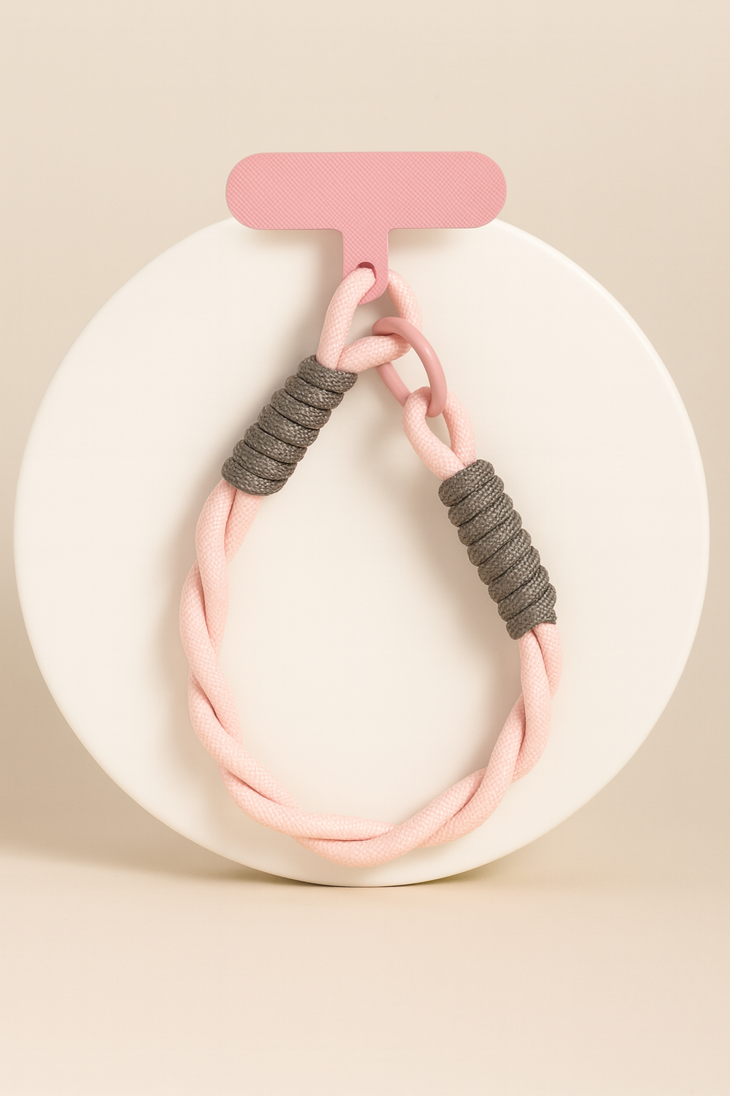 Cordon Décoratif Marguerite – Dragonne de Poignet Tressée pour Téléphone – Rose et Gris