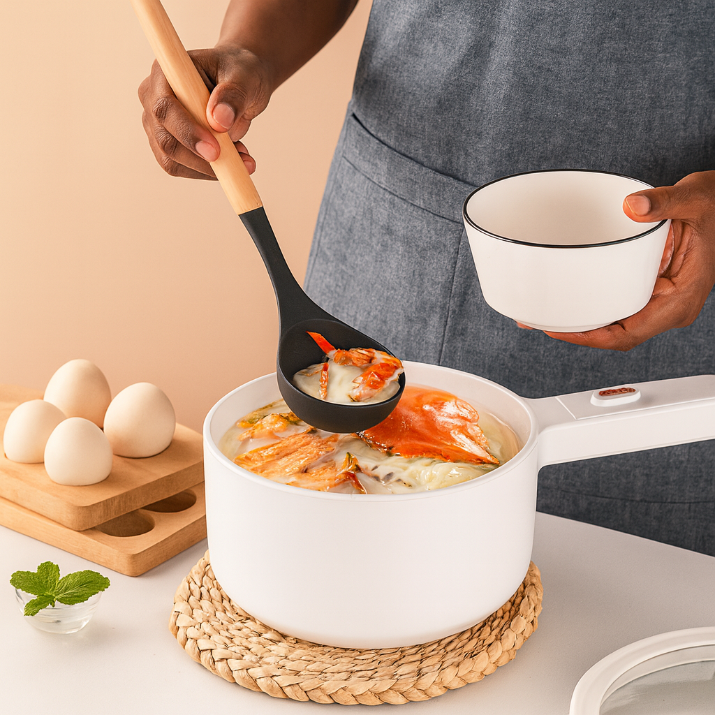 Ensemble d’Ustensiles de Cuisine en Silicone avec Manche en Bois – 12 Pièces