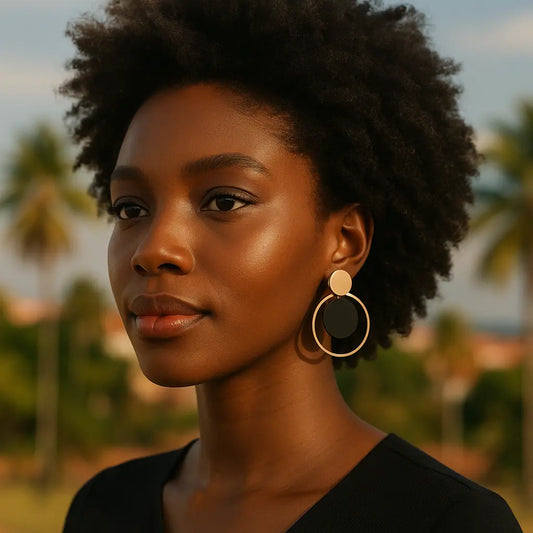 Boucles d’oreilles pendantes rondes – Noir et Bleu UMII