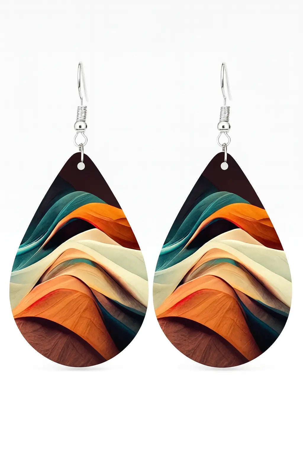 Boucles d’oreilles goutte en bois – Imprimé arc-en-ciel UMII