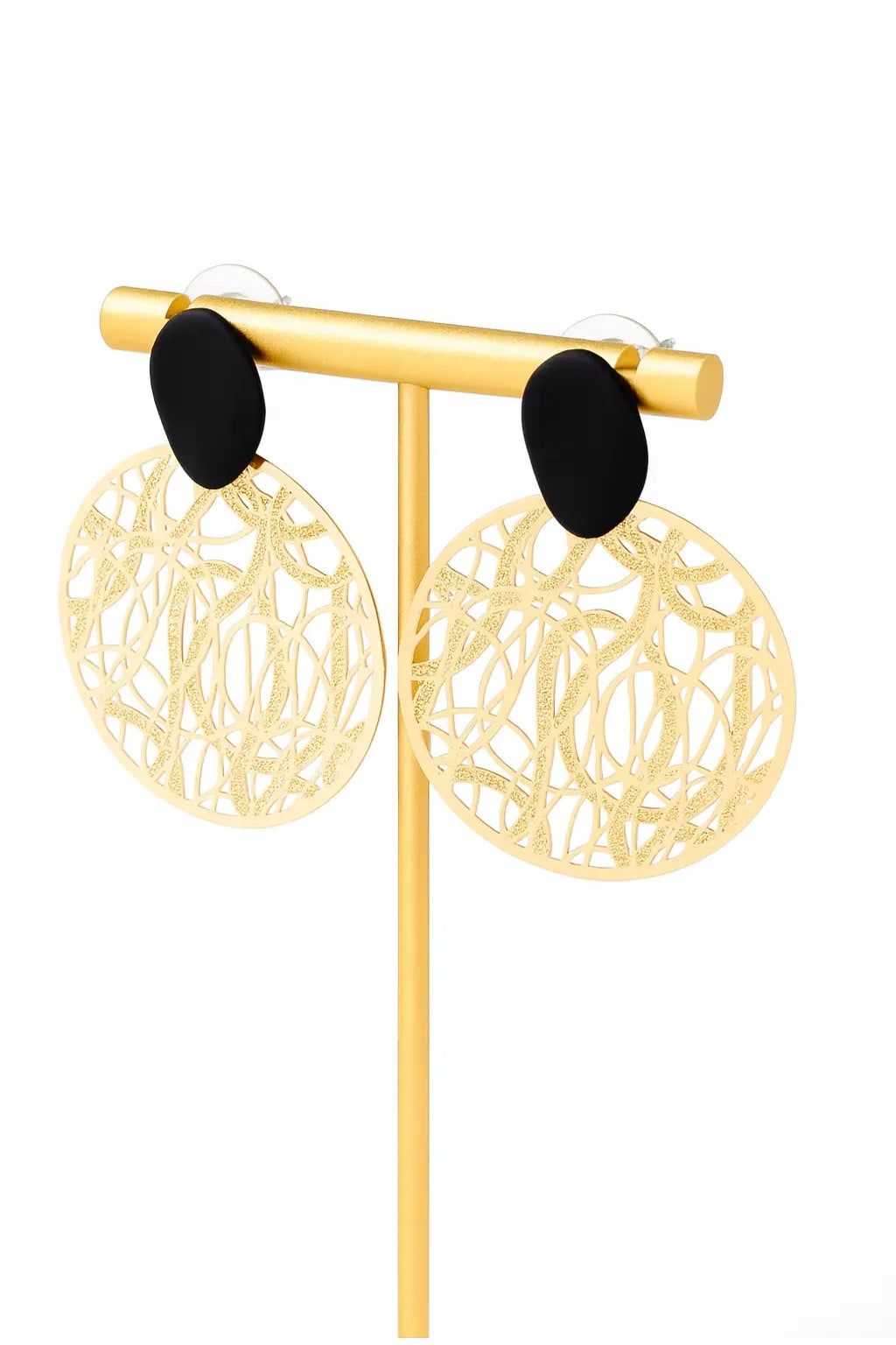 Pendants d’oreilles ronds ajourés – Beige & Noir UMII