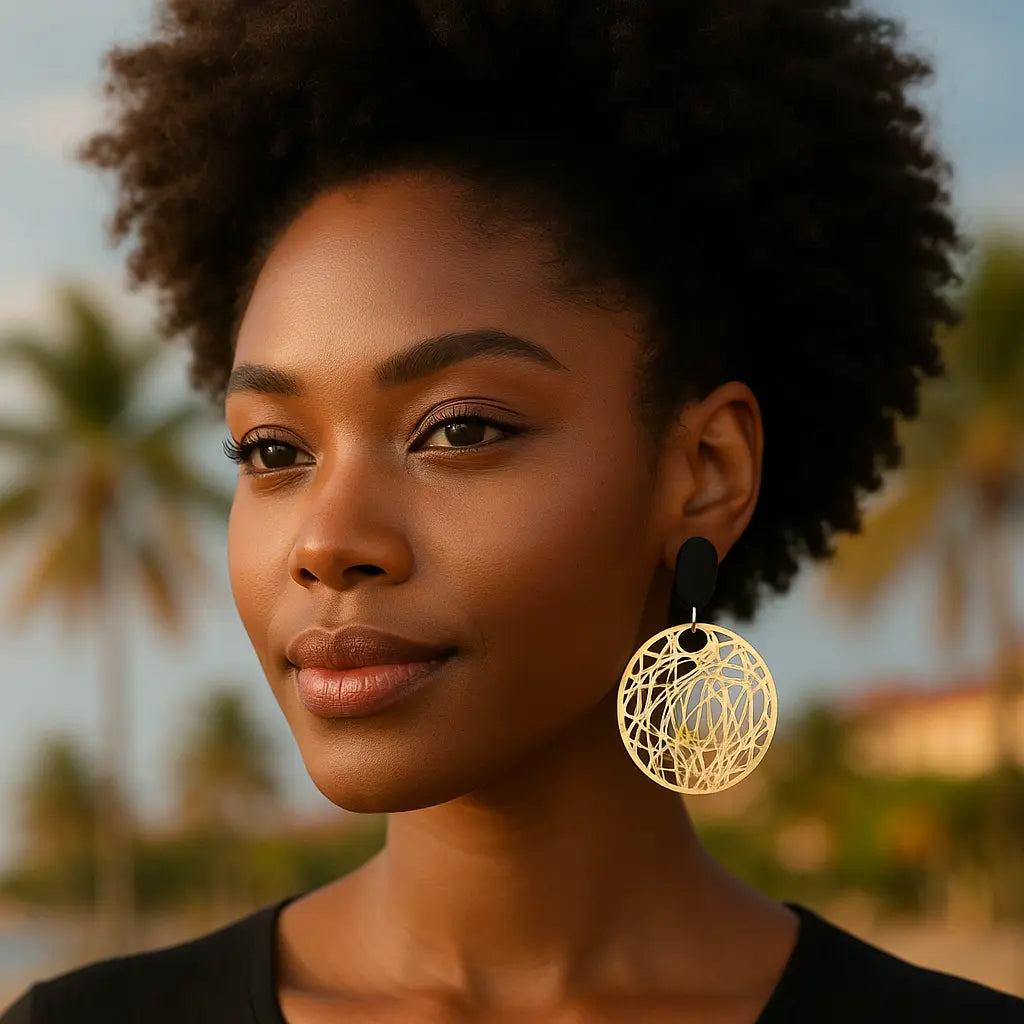 Pendants d’oreilles ronds ajourés – Beige & Noir UMII