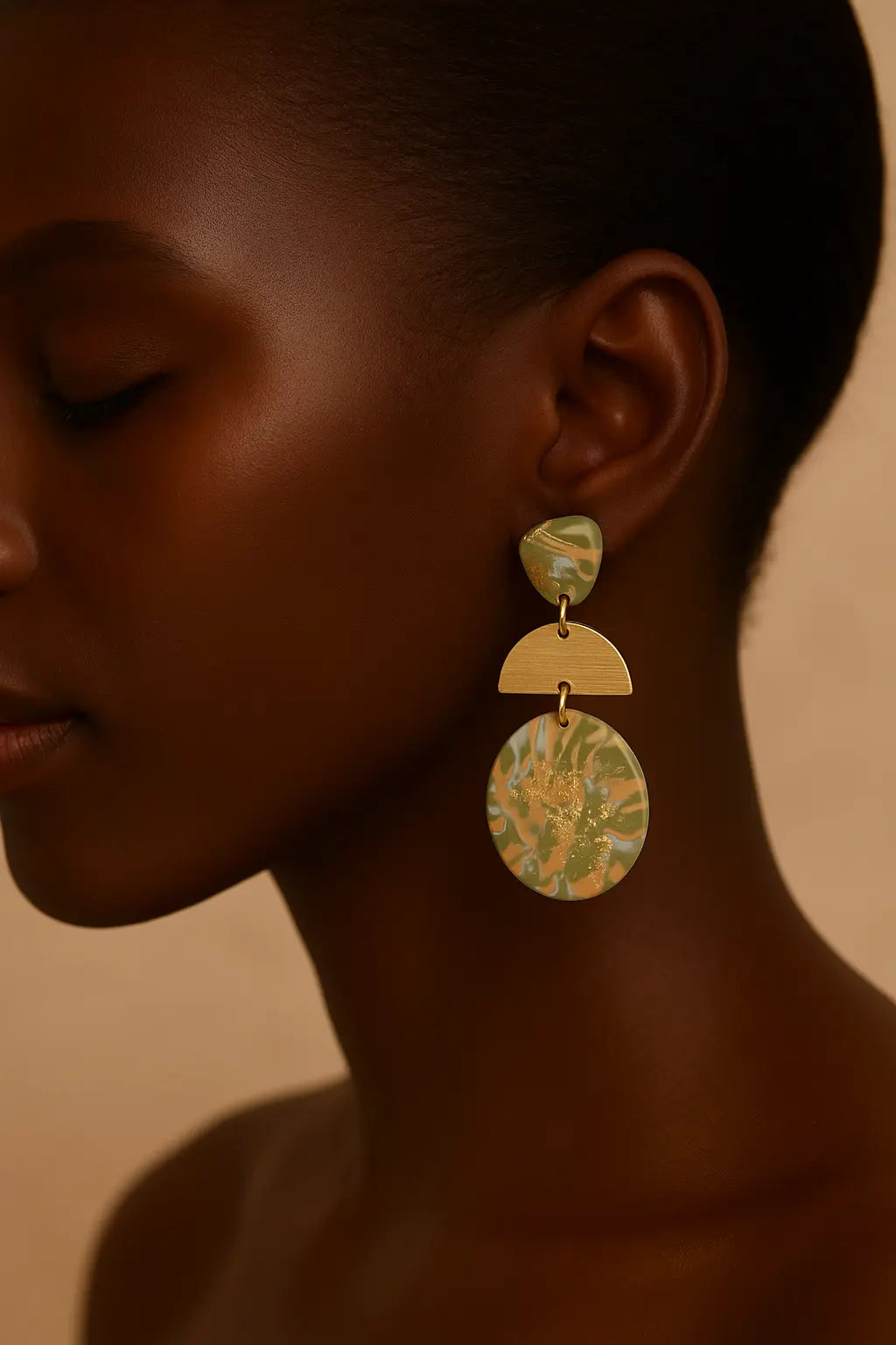 Pendants d’oreilles ronds demi-cercle – Doré & Multicolore UMII