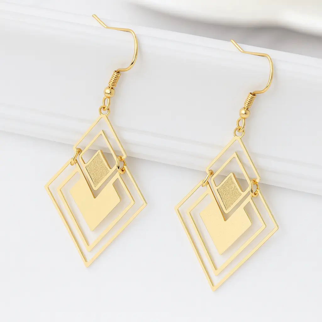 Boucles d’oreilles pendantes géométriques dorées – Style été chic UMII