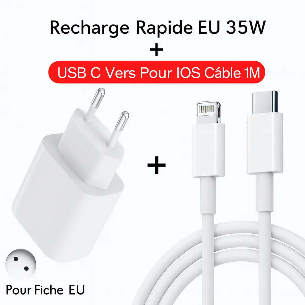 Chargeur Rapide PD 35W + Câble USB-C vers Lightning (iOS) UMII