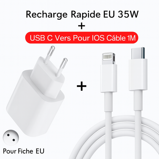 Chargeur Rapide PD 35W + Câble USB-C vers Lightning (iOS)