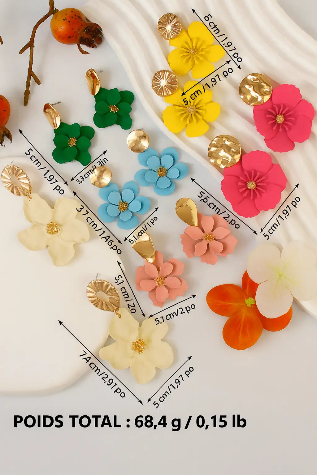 Lot de 6 paires de boucles d’oreilles fleurs exagérées – Style Vacances UMII