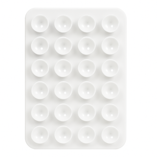 Support Mural Téléphone en Silicone Blanc – Carré, Antidérapant, à Ventouse et Autocollant