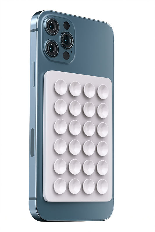 Support Mural Téléphone en Silicone Blanc – Carré, Antidérapant, à Ventouse et Autocollant