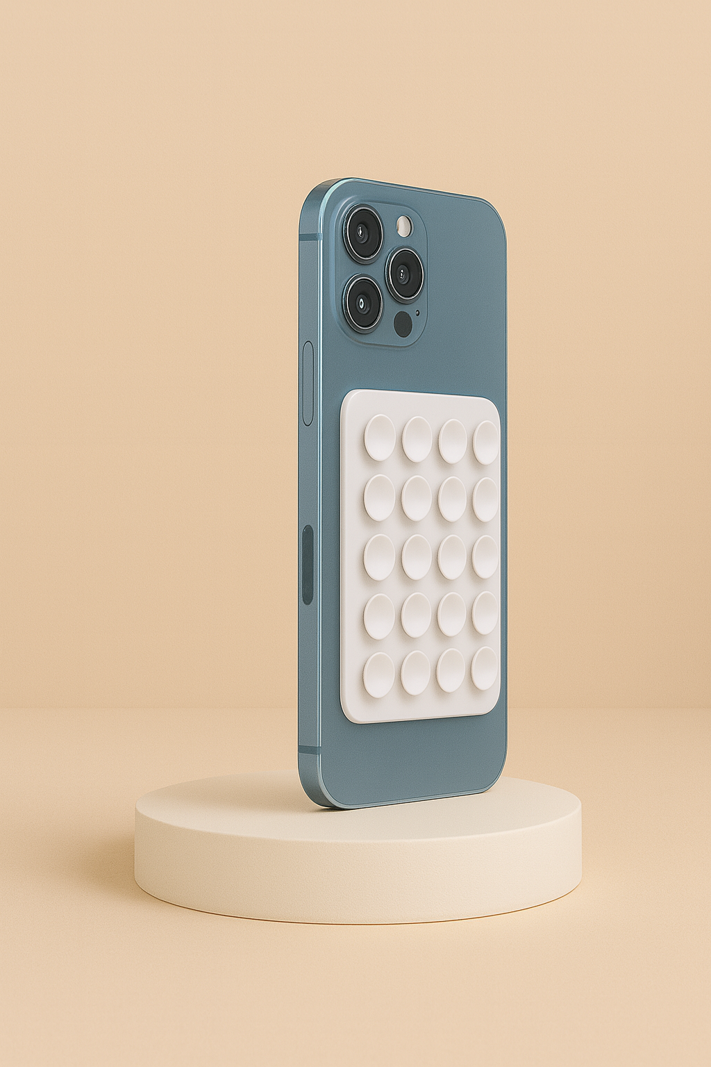 Support Mural Téléphone en Silicone Blanc – Carré, Antidérapant, à Ventouse et Autocollant