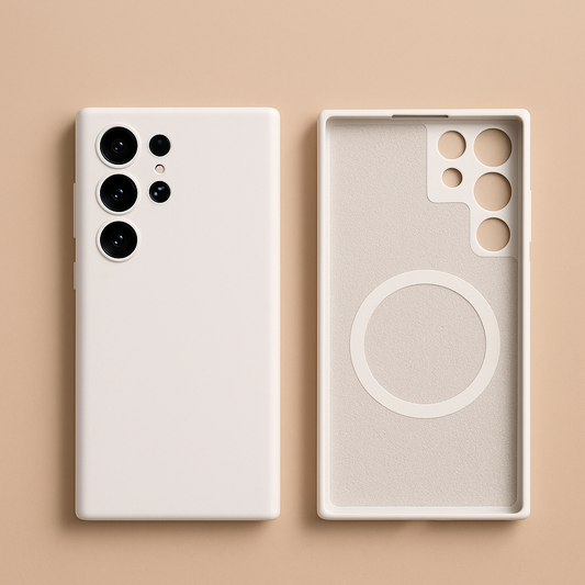 Coque blanc en Silicone Liquide Magnétique avec MagSafe – Samsung Galaxy
