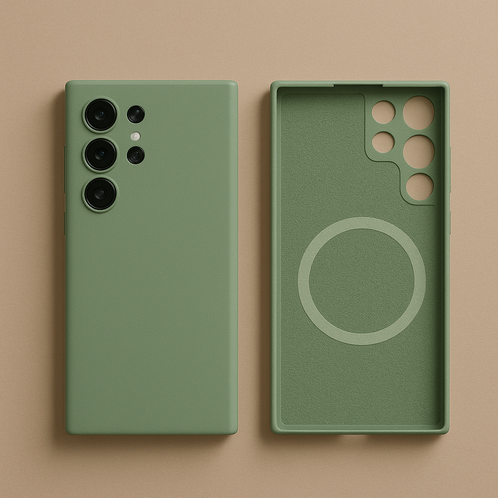 Coque Verte en Silicone Liquide Magnétique avec MagSafe – Samsung Galaxy