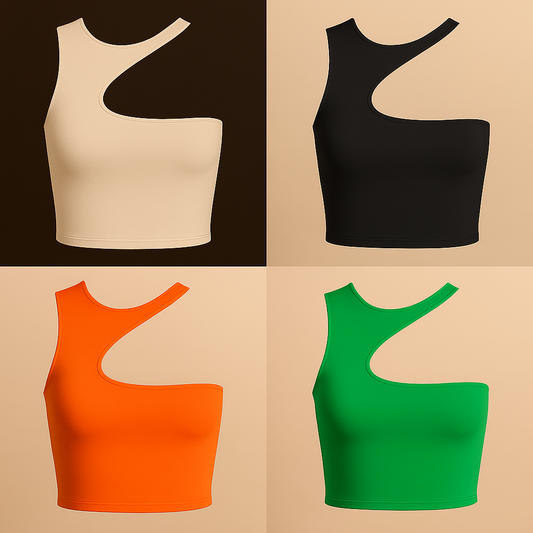 Débardeur Court Sexy Femme – Épaules Dénudées Slim, Couleur Unie, Style Sport & Été