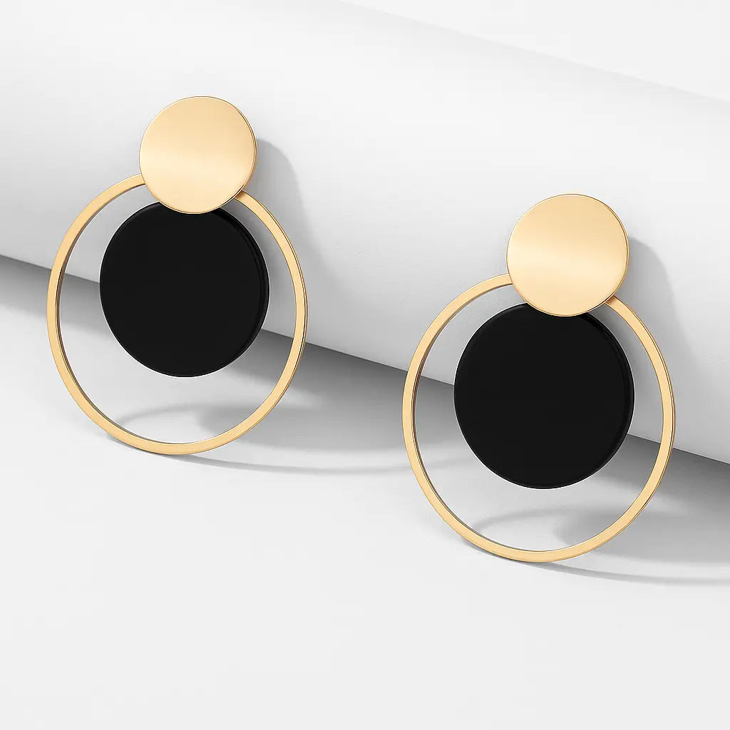 Boucles d’oreilles pendantes rondes – Noir et Bleu UMII