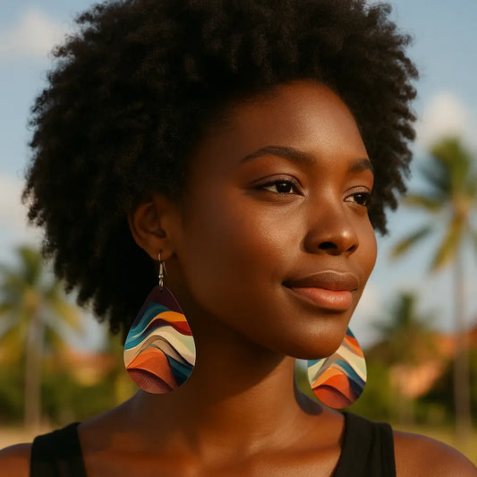 Boucles d’oreilles goutte en bois – Imprimé arc-en-ciel UMII