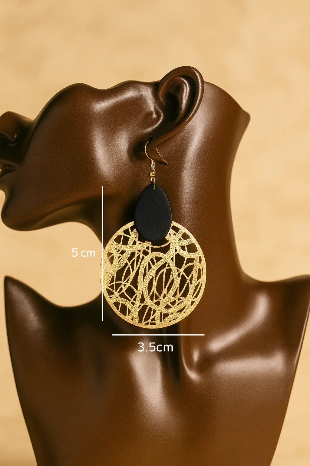 Pendants d’oreilles ronds ajourés – Beige & Noir UMII