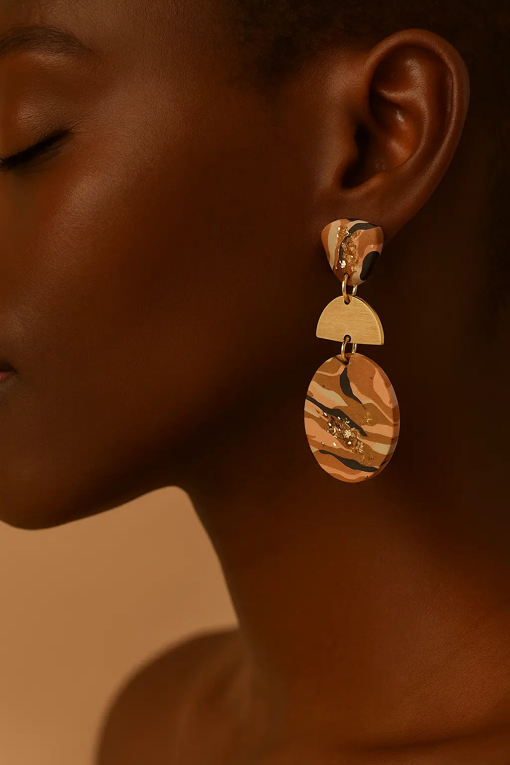 Pendants d’oreilles ronds demi-cercle – Doré & Multicolore UMII