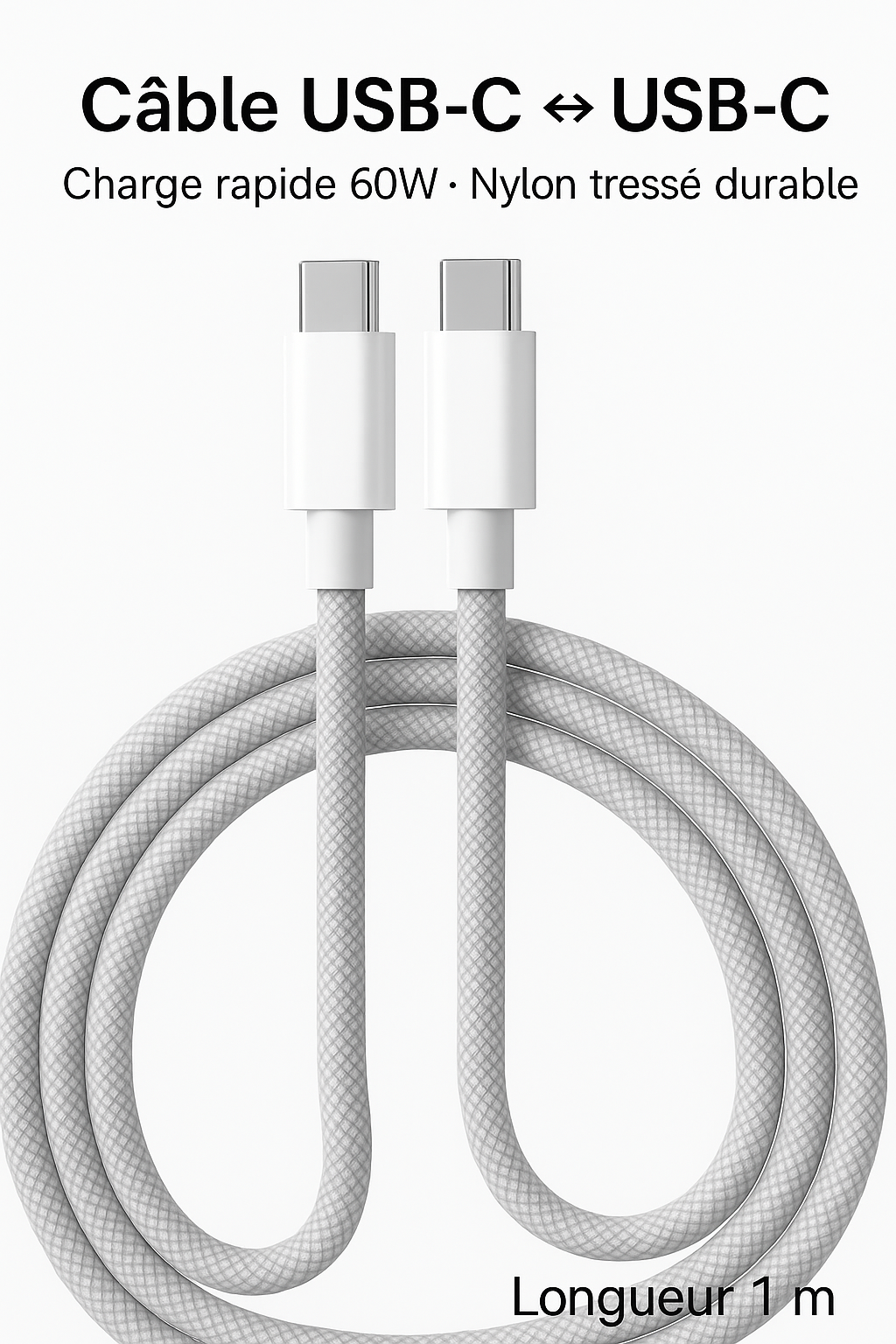 Câble USB-C 60W Tressé – Charge Rapide