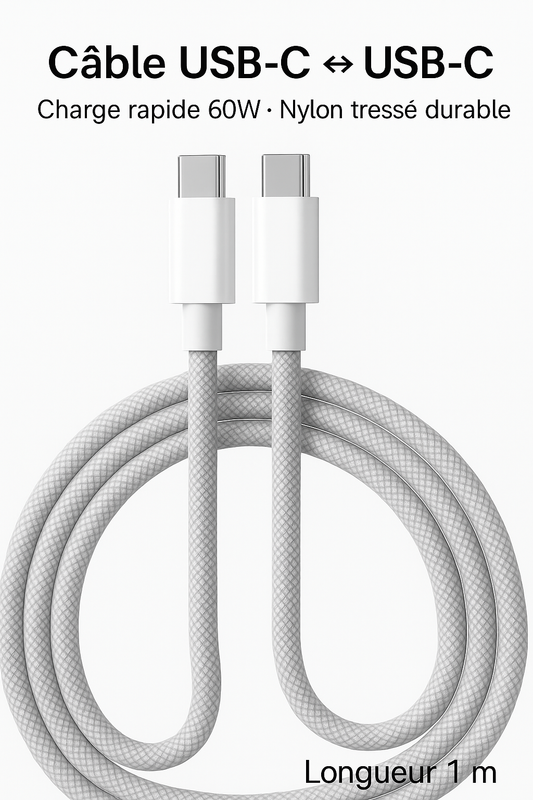 Câble USB-C 60W Tressé – Charge Rapide