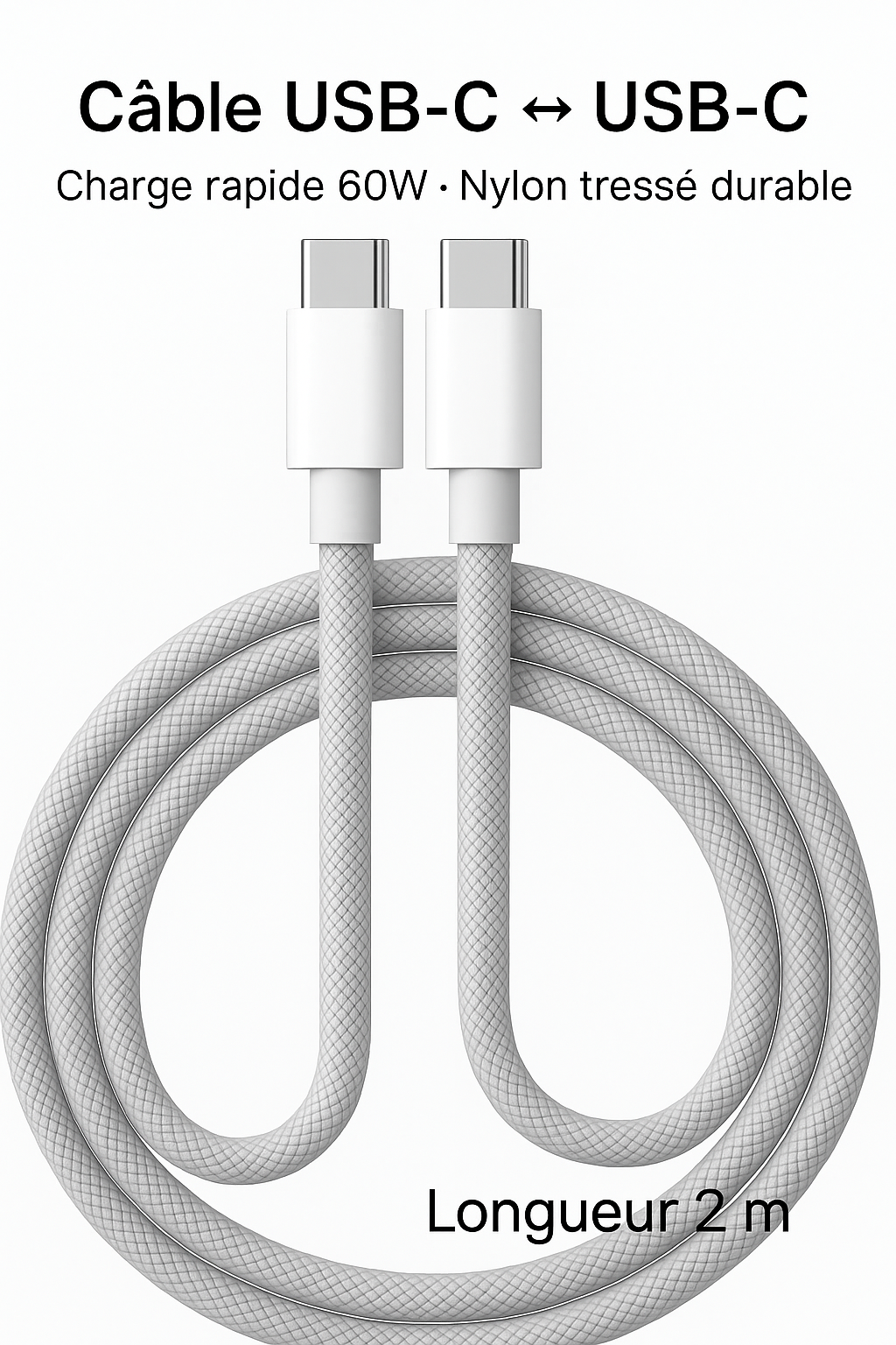Câble USB-C 60W Tressé – Charge Rapide