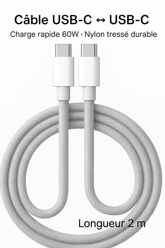 Câble USB-C 60W Tressé – Charge Rapide