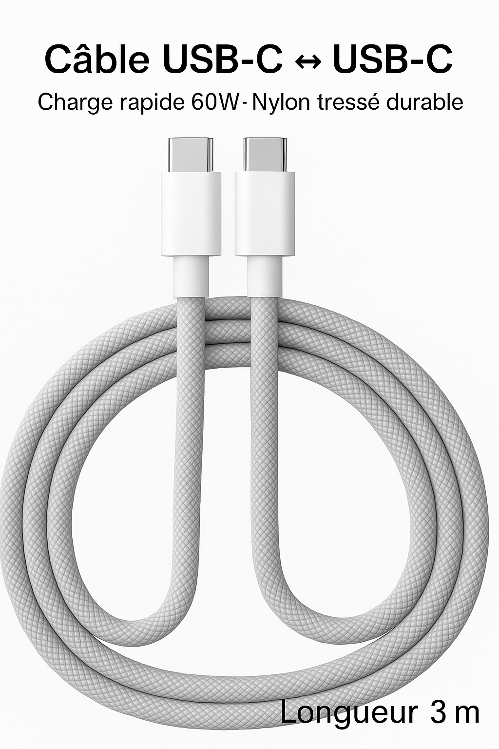 Câble USB-C 60W Tressé – Charge Rapide