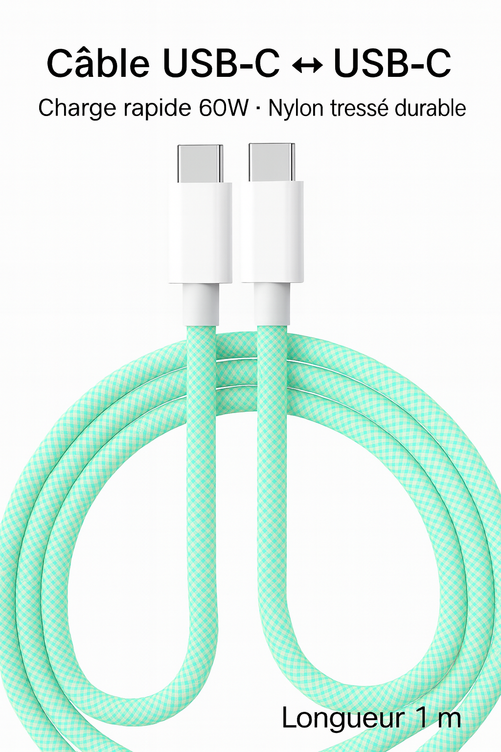Câble USB-C 60W Tressé – Charge Rapide