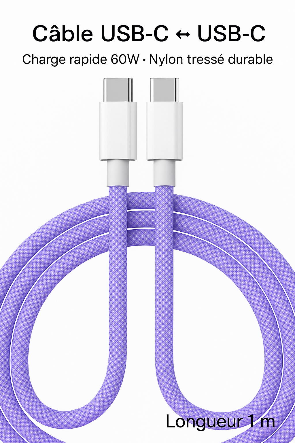 Câble USB-C 60W Tressé – Charge Rapide