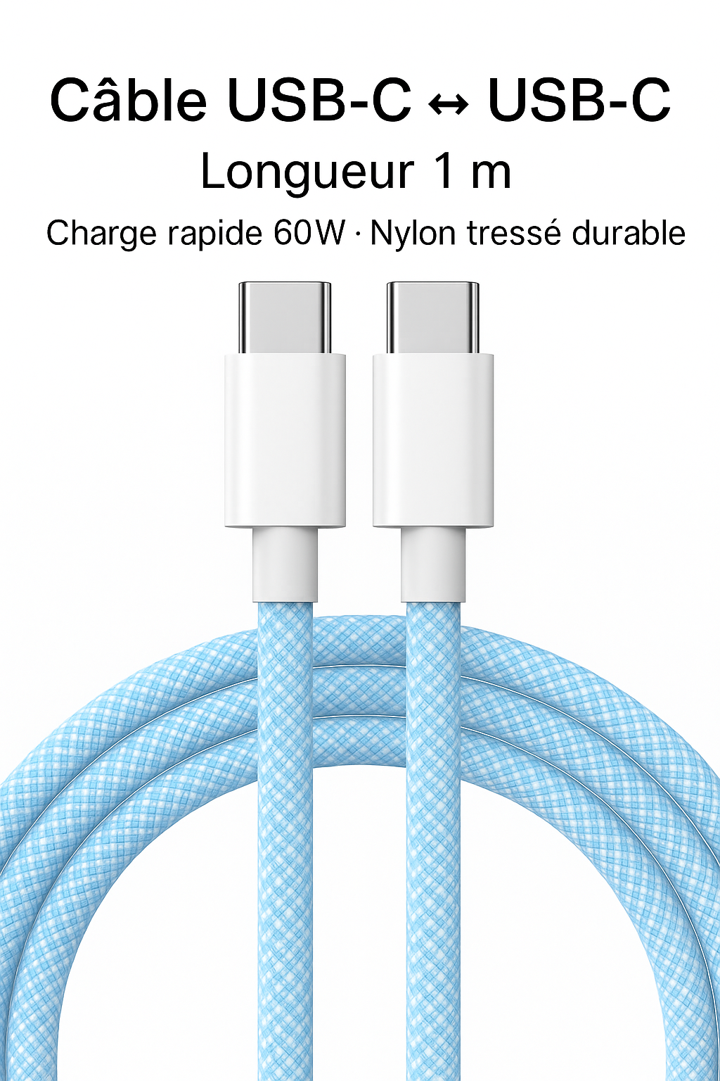 Câble USB-C 60W Tressé – Charge Rapide