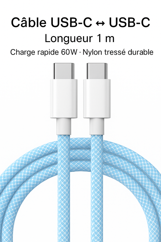 Câble USB-C 60W Tressé – Charge Rapide