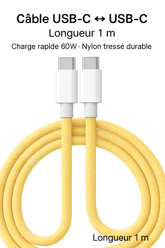 Câble USB-C 60W Tressé – Charge Rapide