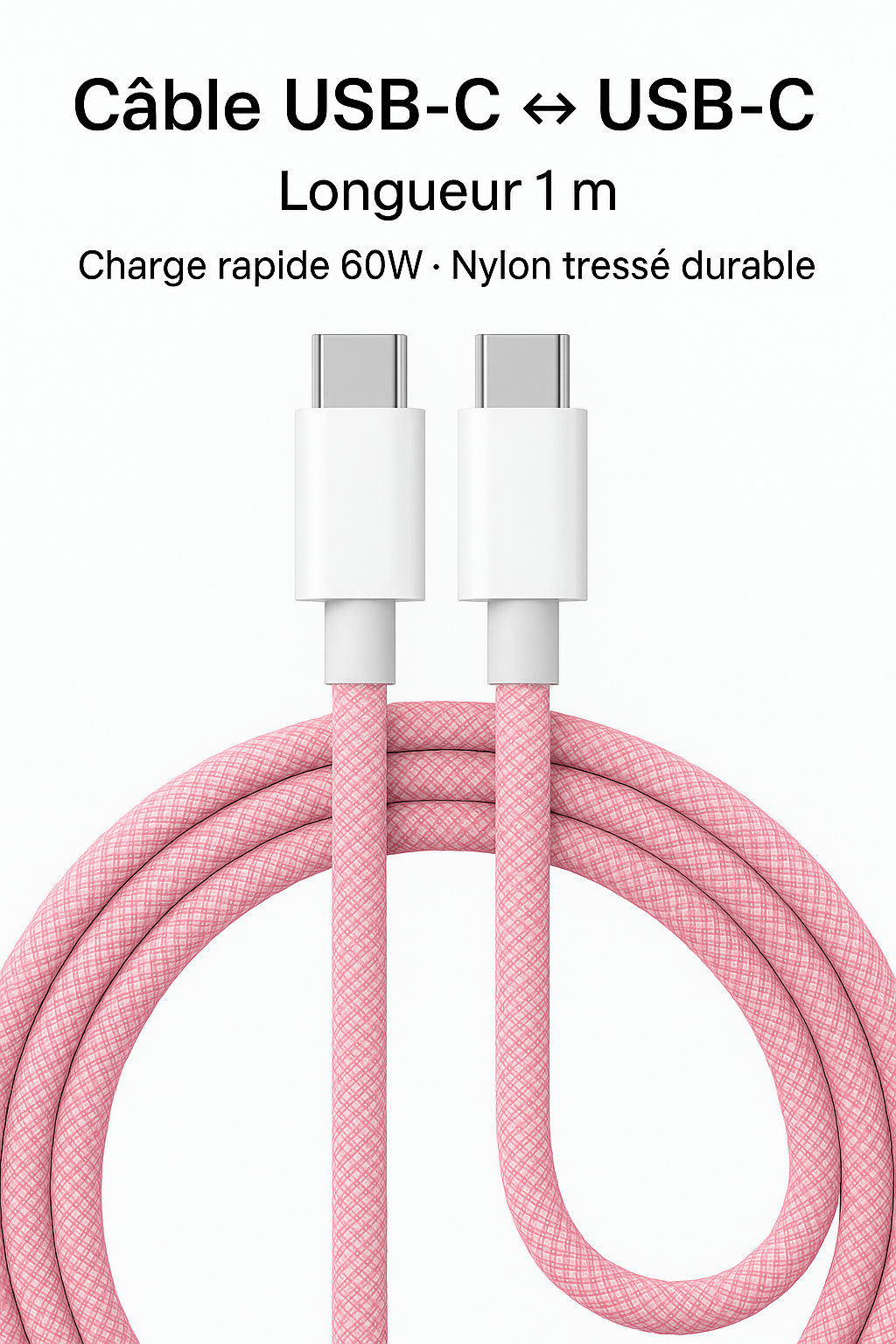 Câble USB-C 60W Tressé – Charge Rapide