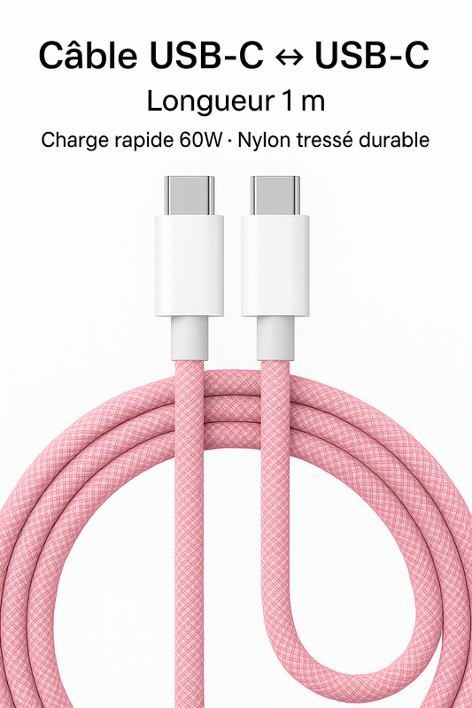 Câble USB-C 60W Tressé – Charge Rapide