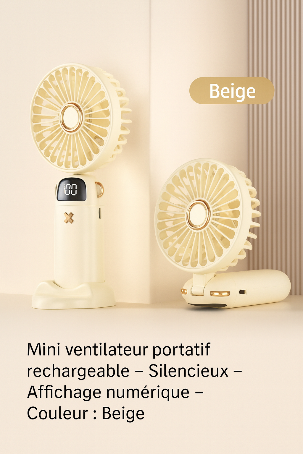 Mini Ventilateur Portatif Silencieux – Couleur Beige