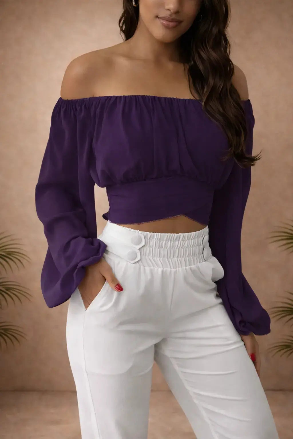 Chemisier femme manches longues – col bateau épaules dénudées UMII