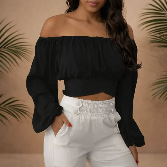 Chemisier femme manches longues – col bateau épaules dénudées UMII