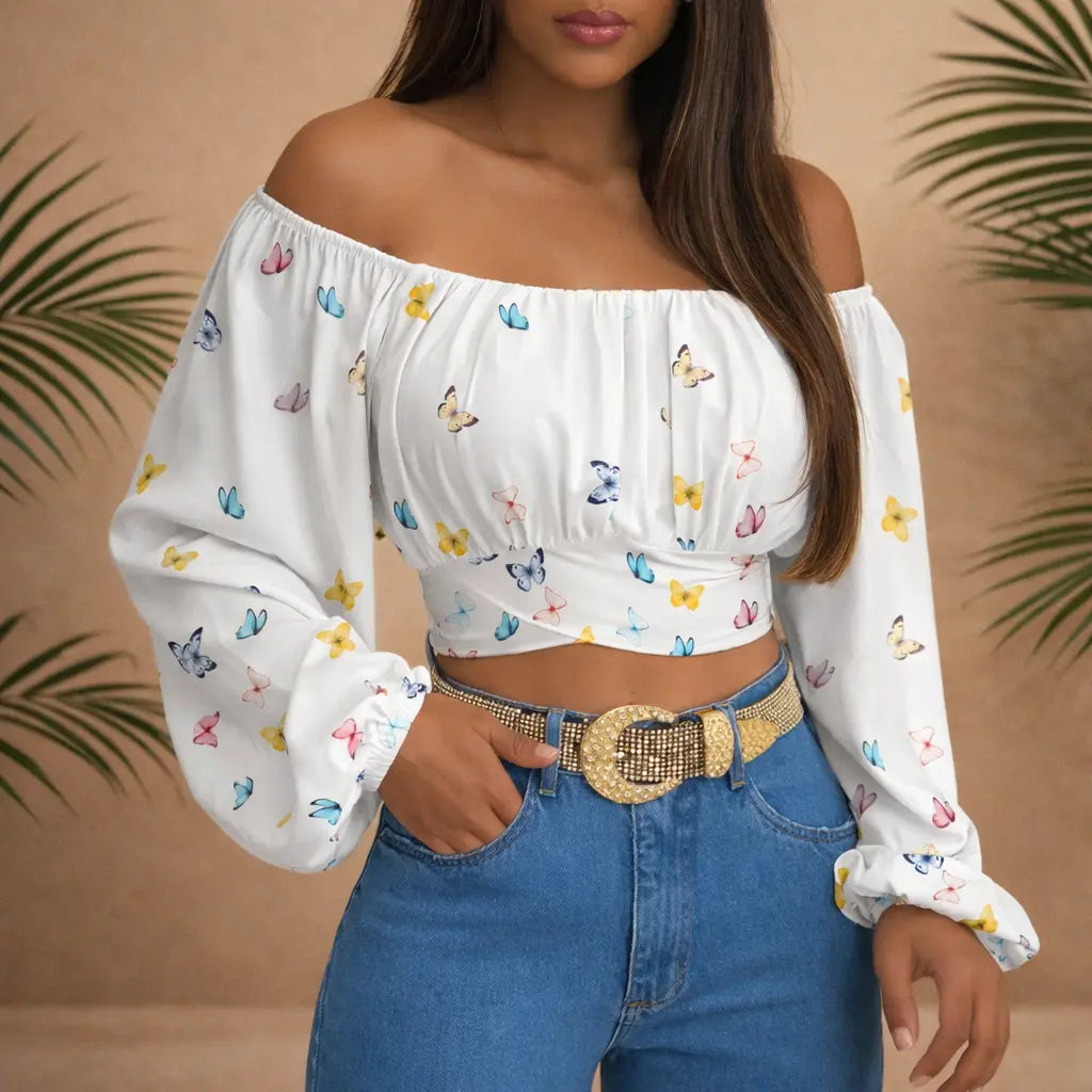 Chemisier femme manches longues – col bateau épaules dénudées UMII