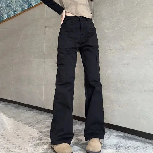 Cargo Jeans Femme Multi-Poches Wide-Leg - Noir Ligne Noire – PRÉCOMMANDE - UMII