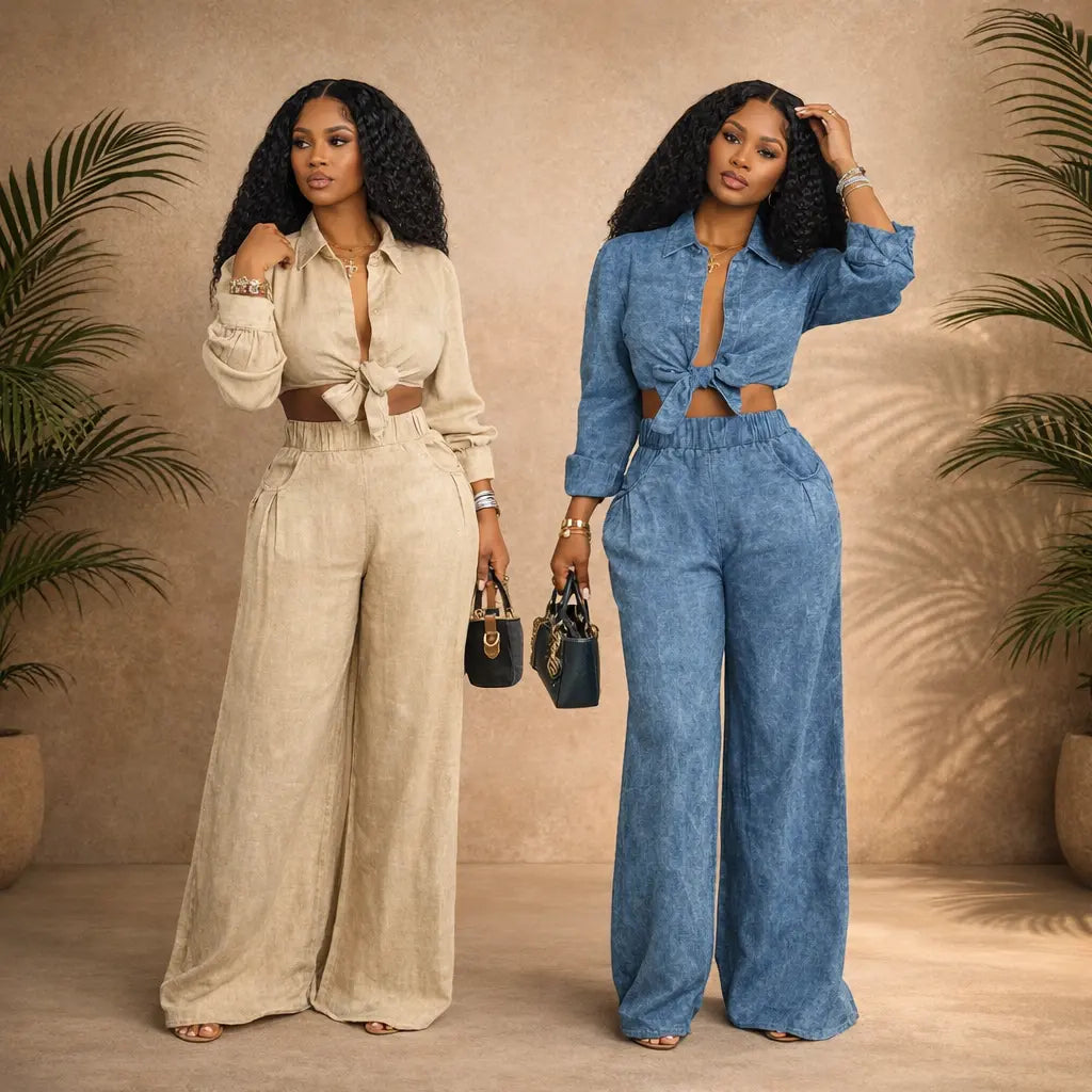 Ensemble femme deux pièces ombré – blouse et pantalon large UMII