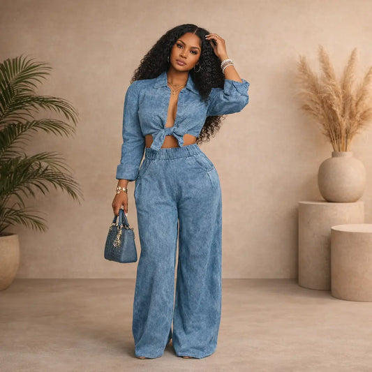 Ensemble femme deux pièces ombré – blouse et pantalon large UMII