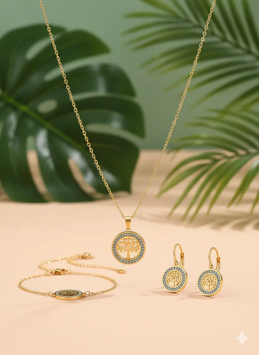 Parure en acier inoxydable – Arbre de la Fortune & Cristaux UMII